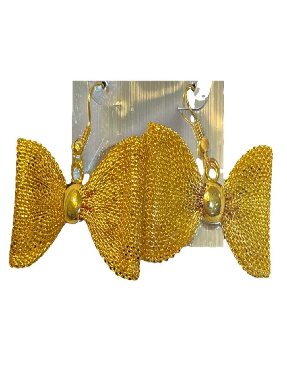 Gold Mesh Bow Dangle Earrings Shining Waffle Knit Fashion Jewelry Cute